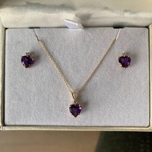 Pagoda Heart-Shaped Amethyst Pendant & Earrings